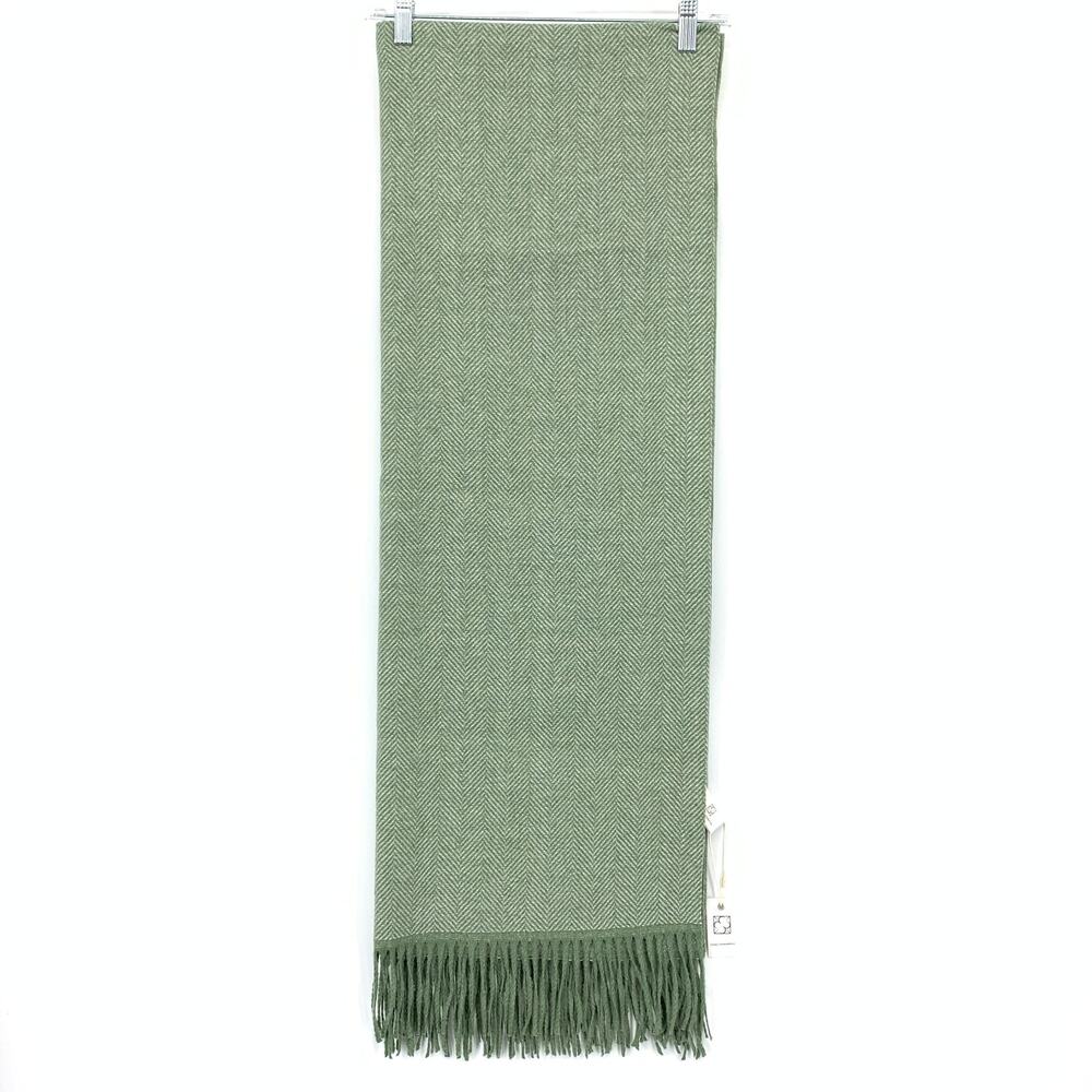 Pretty Persuasions Fringe Trim Rectangular Scarf Cream Green Chevron Pattern